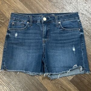 Seven7 Dark Blue Distressed Jean Shorts